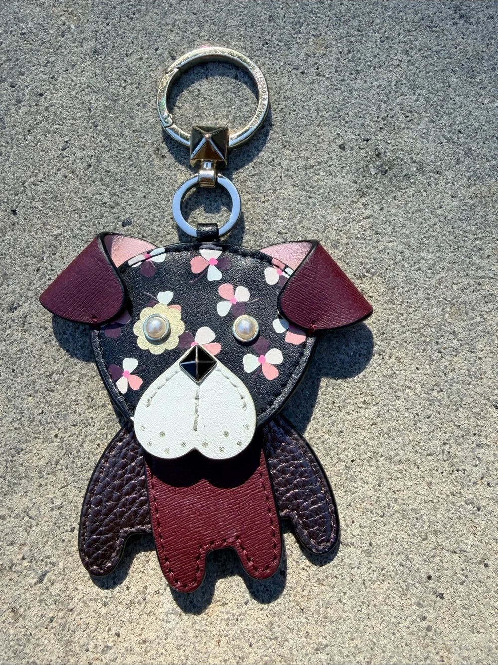 kate spade Floral Puppy Keychain Charm in Pink & Burgundy
